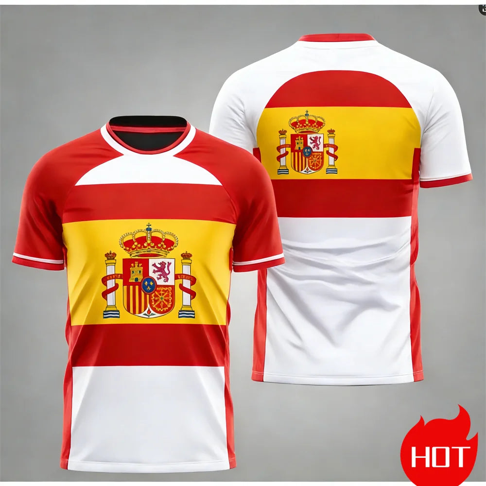 Men's maillot football T-shirts Summer Spanish jersey T-shirt Spanish Flag Outdoor sports T-shirt Breathable round neck T-shirts