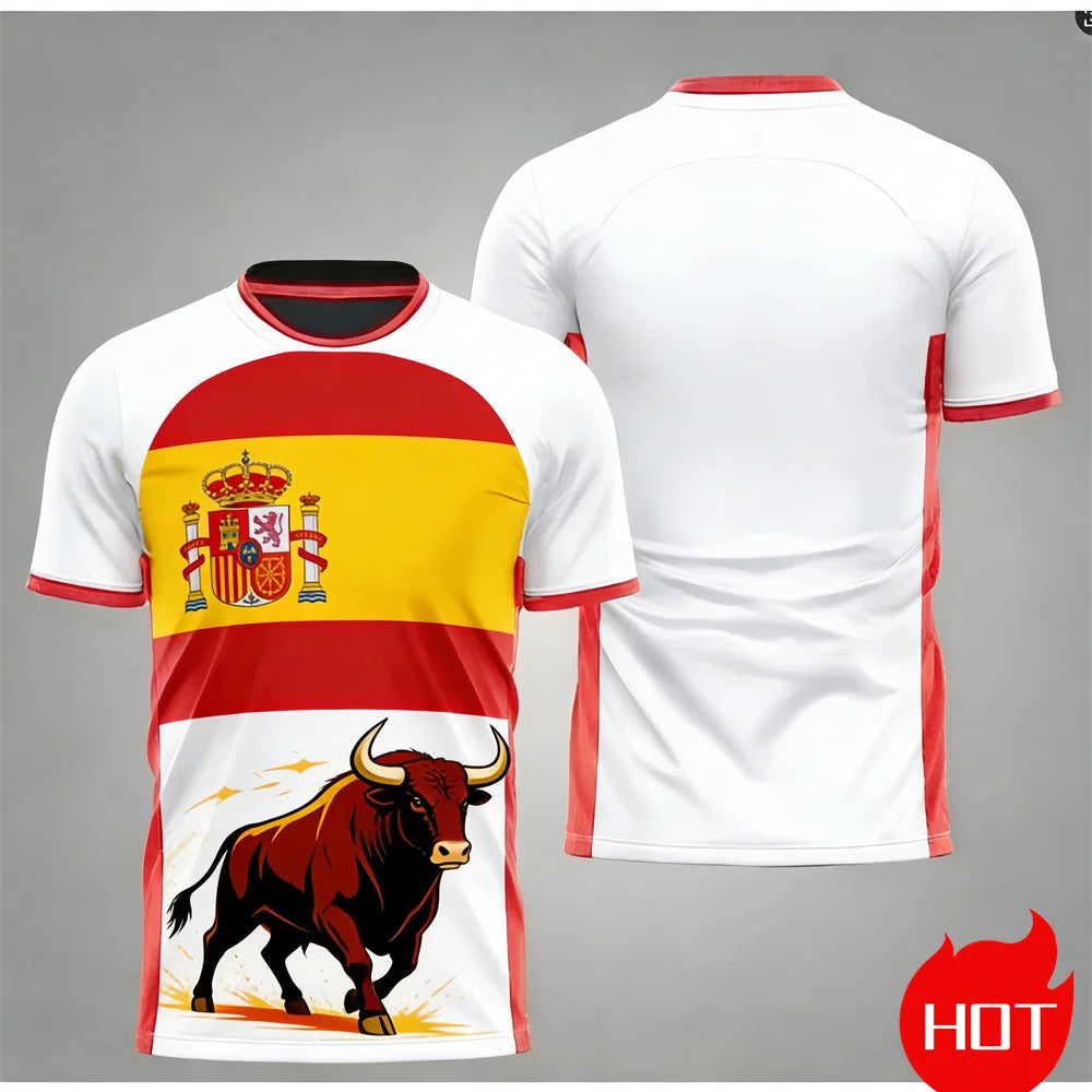 Men's maillot football T-shirts Summer Spanish jersey T-shirt Spanish Flag Outdoor sports T-shirt Breathable round neck T-shirts