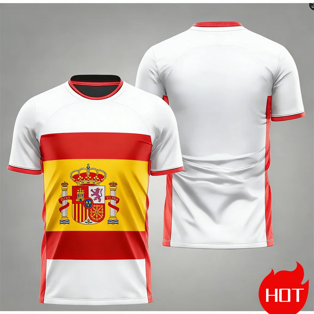Men's maillot football T-shirts Summer Spanish jersey T-shirt Spanish Flag Outdoor sports T-shirt Breathable round neck T-shirts