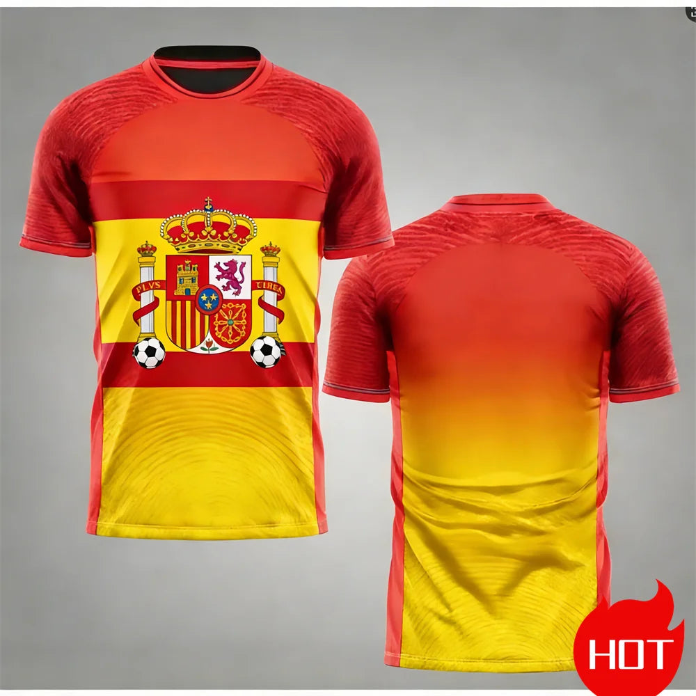 Men's maillot football T-shirts Summer Spanish jersey T-shirt Spanish Flag Outdoor sports T-shirt Breathable round neck T-shirts