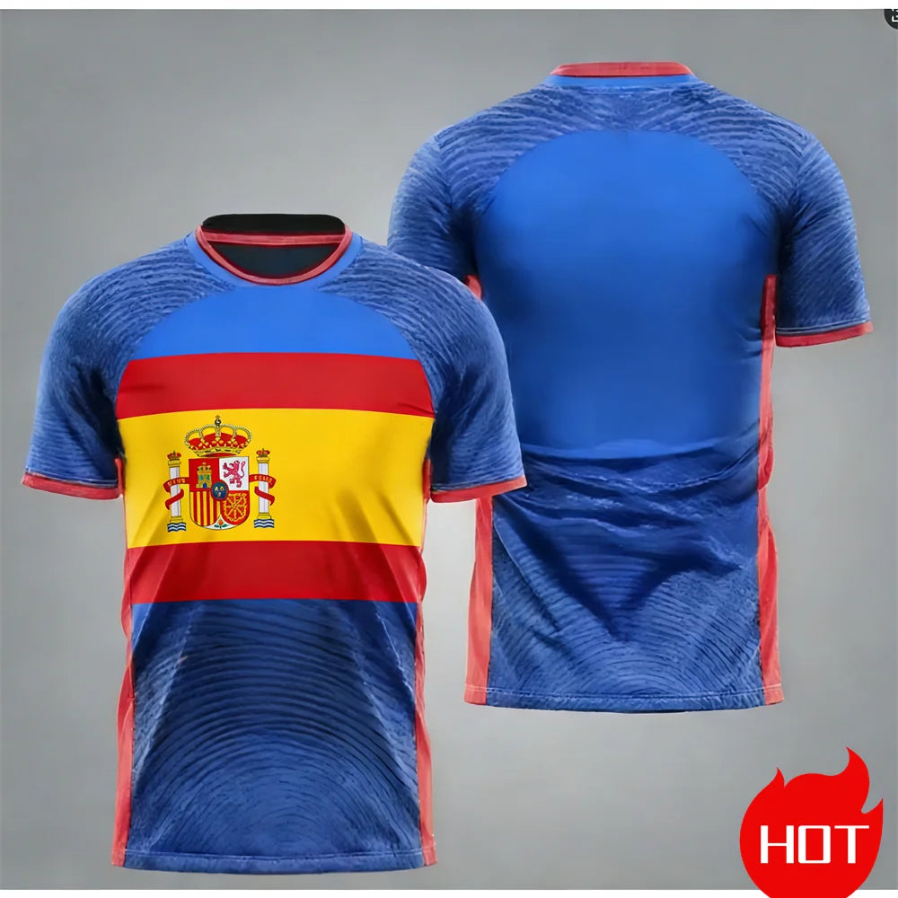 Men's maillot football T-shirts Summer Spanish jersey T-shirt Spanish Flag Outdoor sports T-shirt Breathable round neck T-shirts
