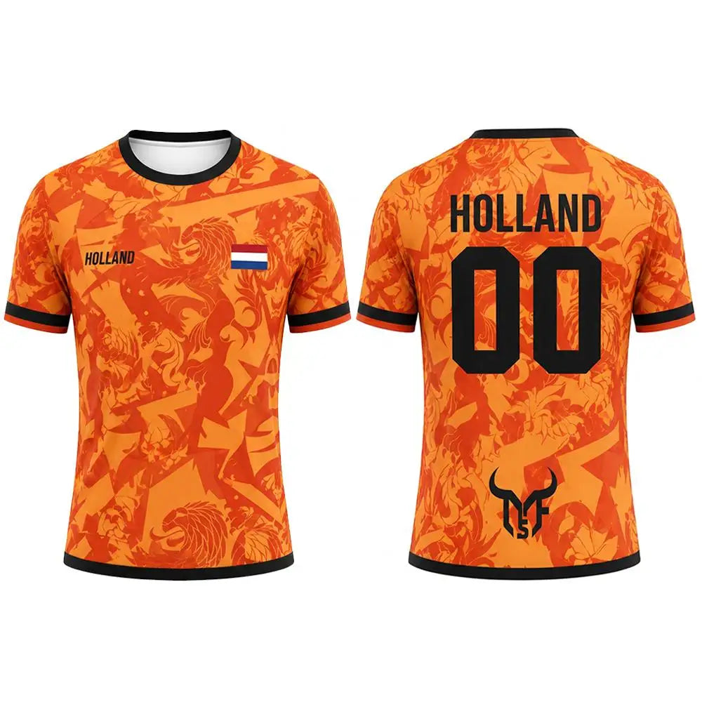 Netherlands Flag Print Football Jersey Outdoor Casual Breathable Short Sleeve Tops Summer Men Gym Sports Training Soccer T-shirt
