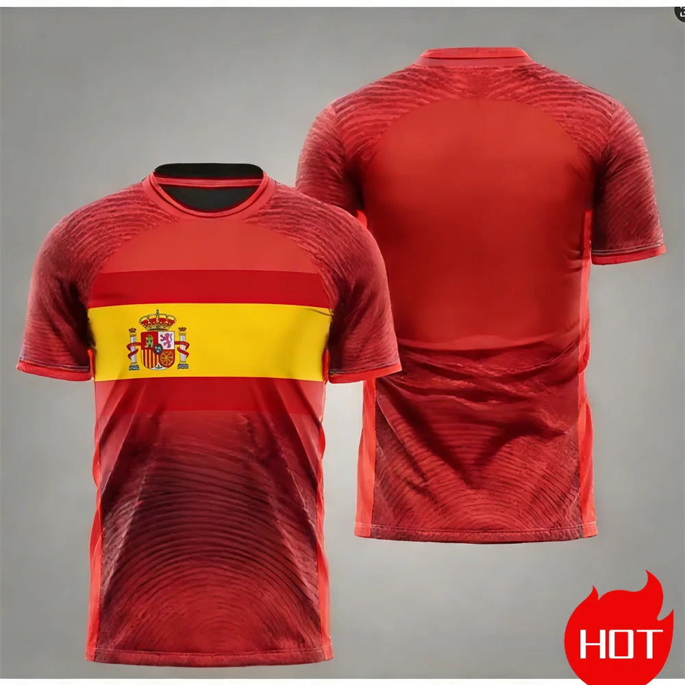 Men's maillot football T-shirts Summer Spanish jersey T-shirt Spanish Flag Outdoor sports T-shirt Breathable round neck T-shirts