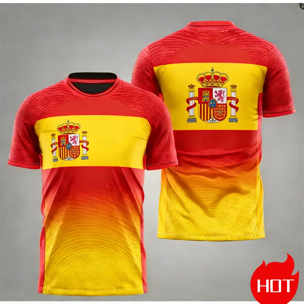Men's maillot football T-shirts Summer Spanish jersey T-shirt Spanish Flag Outdoor sports T-shirt Breathable round neck T-shirts