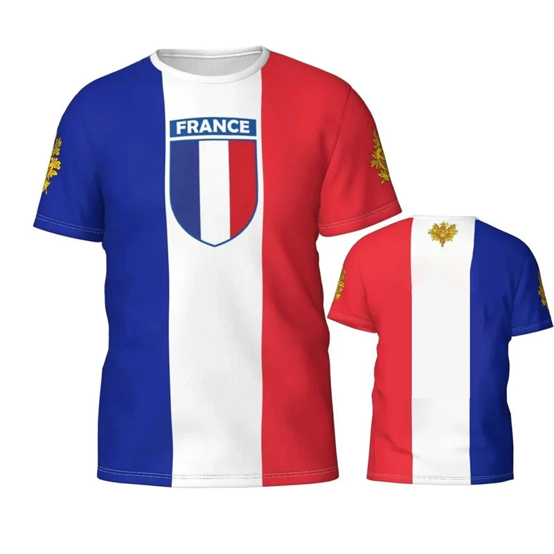 Fashion France Flag Football T Shirts For Men Summer Casual 3D National Emblem Printed T-shirts Loose Breathable Sports Tees
