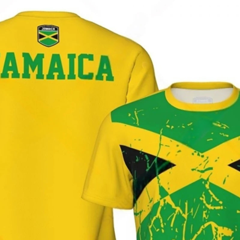 Fashion Jamaica Flag Graphic Football T Shirts For Men Summer Trend 3D National Emblem Printed T-shirts Casual Tees