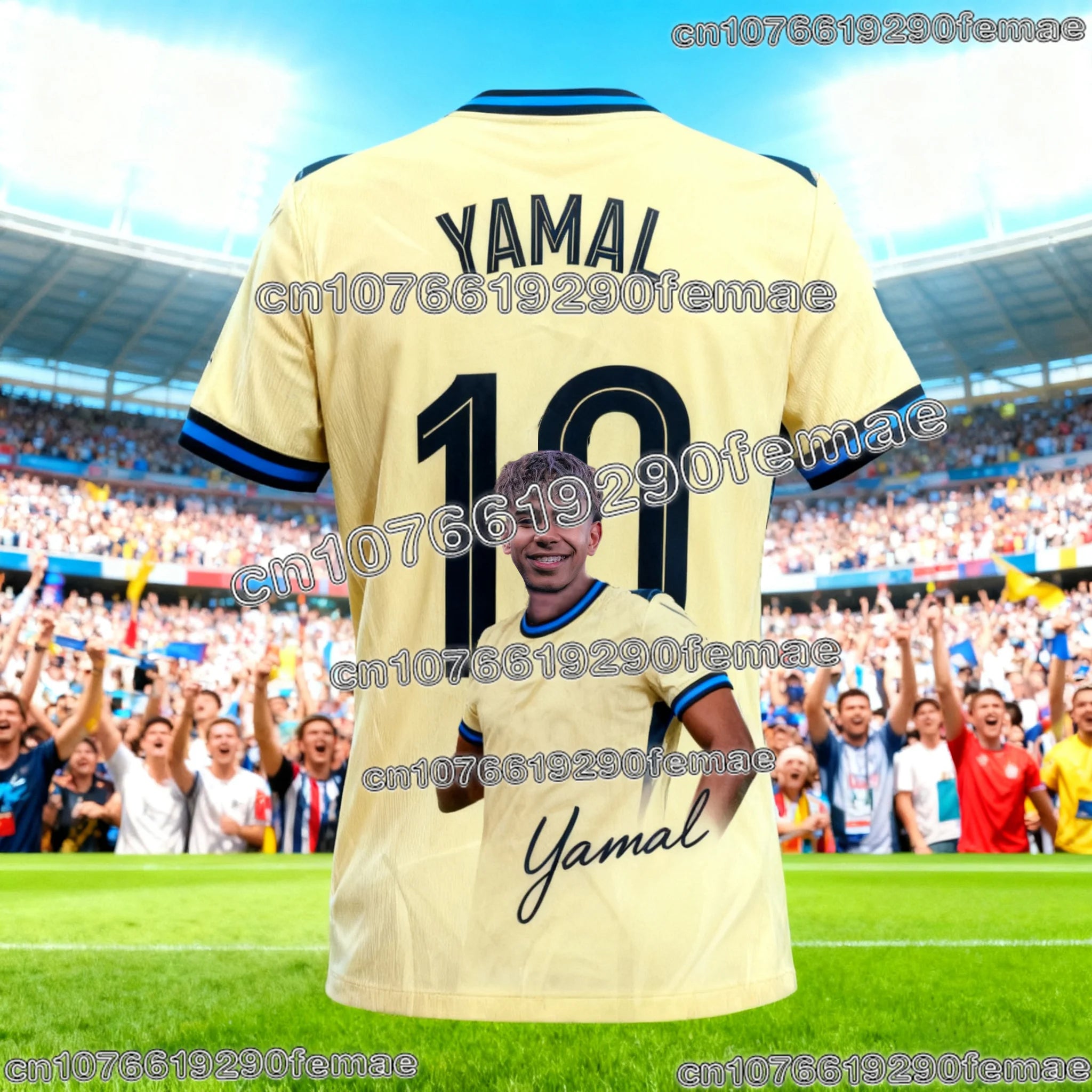 Barcelona Lamine Yamal #10 Soccer Jersey, Red-Blue Split Design with Stadium Print, Breathable Football Shirt for Fans