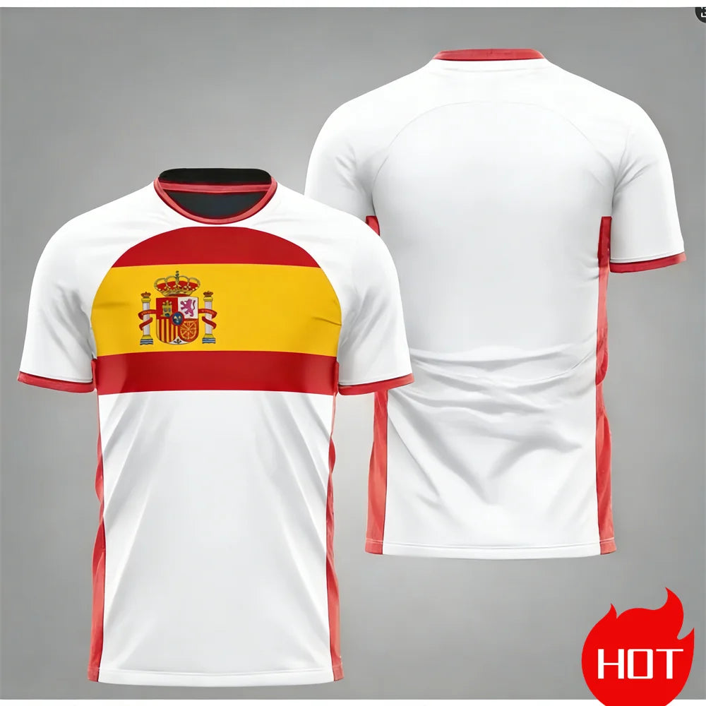 Men's maillot football T-shirts Summer Spanish jersey T-shirt Spanish Flag Outdoor sports T-shirt Breathable round neck T-shirts