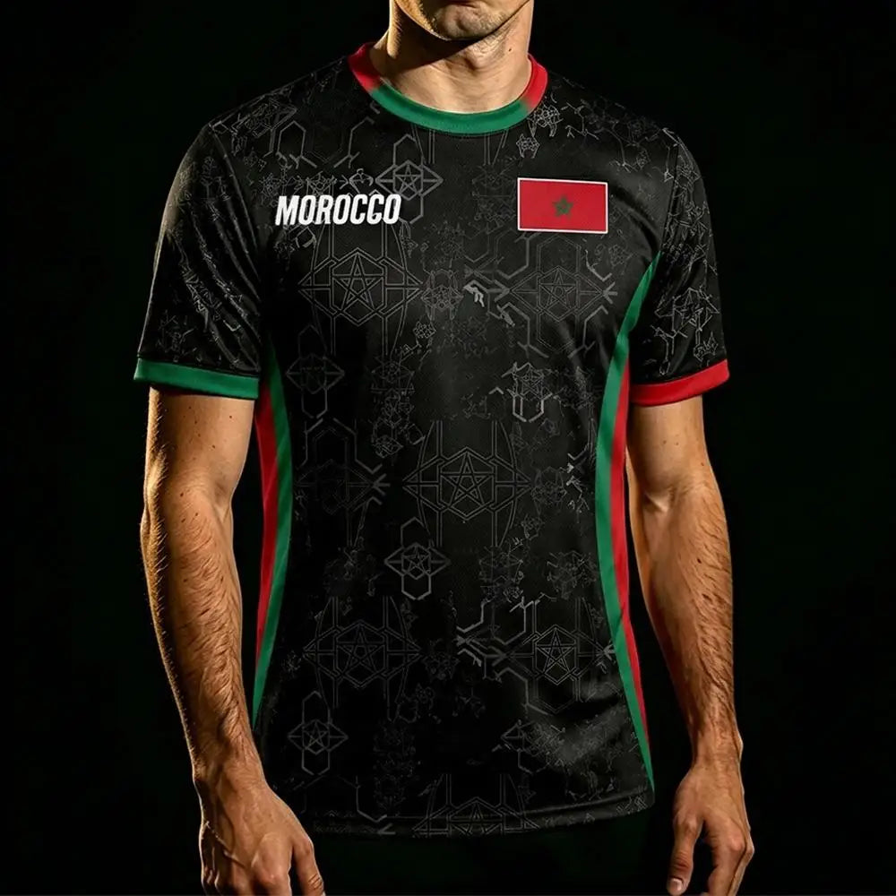 Morocco Flag Print Football Jersey Summer Customizable Name Number O-neck Short-sleeved Men Women Kids Quick Dry Soccer T-shirt