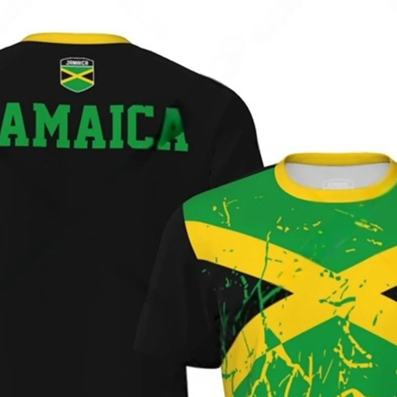 Fashion Jamaica Flag Graphic Football T Shirts For Men Summer Trend 3D National Emblem Printed T-shirts Casual Tees
