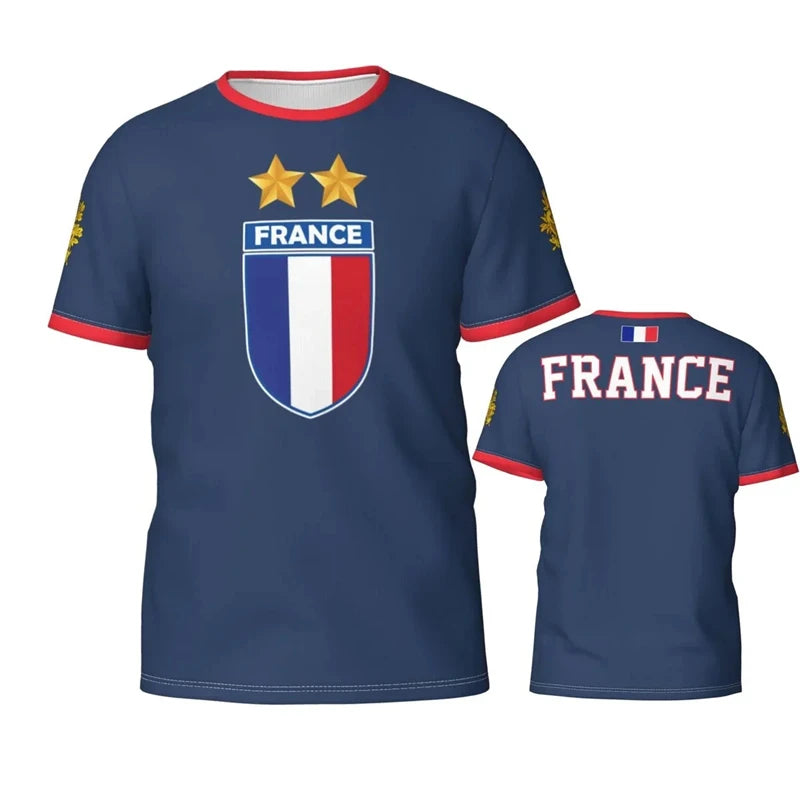 Fashion France Flag Football T Shirts For Men Summer Casual 3D National Emblem Printed T-shirts Loose Breathable Sports Tees
