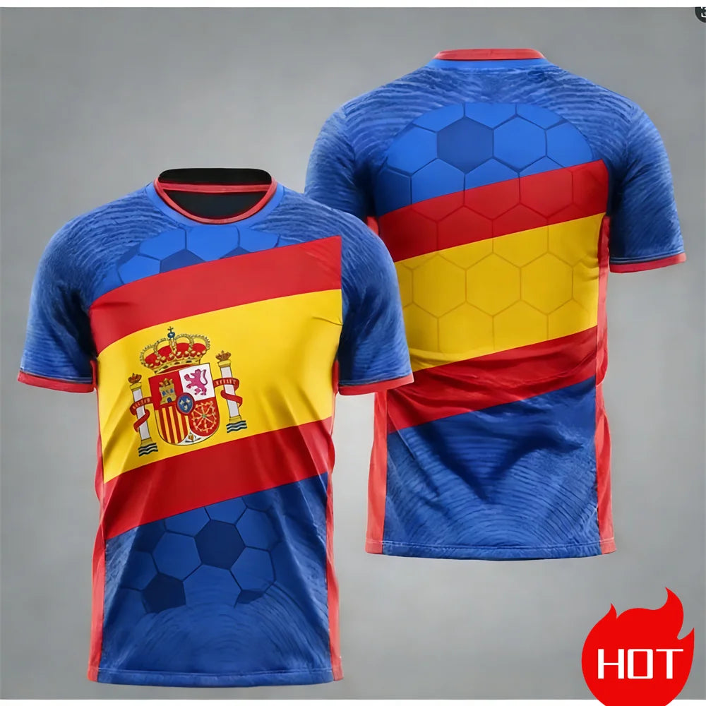 Men's maillot football T-shirts Summer Spanish jersey T-shirt Spanish Flag Outdoor sports T-shirt Breathable round neck T-shirts