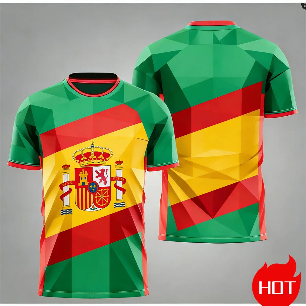 Men's maillot football T-shirts Summer Spanish jersey T-shirt Spanish Flag Outdoor sports T-shirt Breathable round neck T-shirts