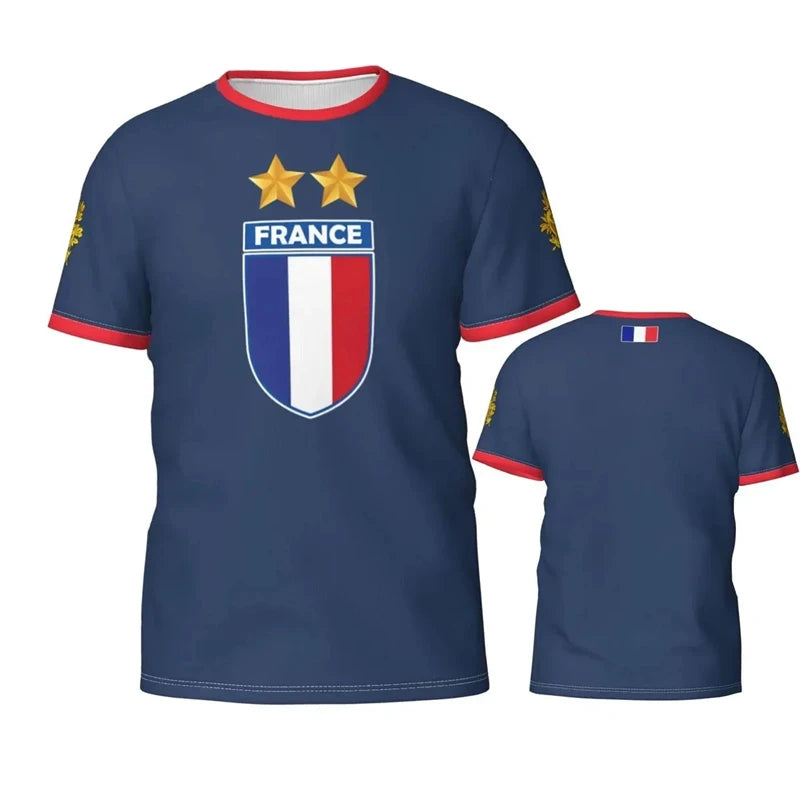Fashion France Flag Football T Shirts For Men Summer Casual 3D National Emblem Printed T-shirts Loose Breathable Sports Tees