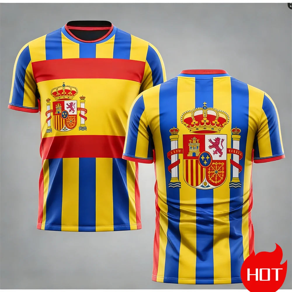 Men's maillot football T-shirts Summer Spanish jersey T-shirt Spanish Flag Outdoor sports T-shirt Breathable round neck T-shirts