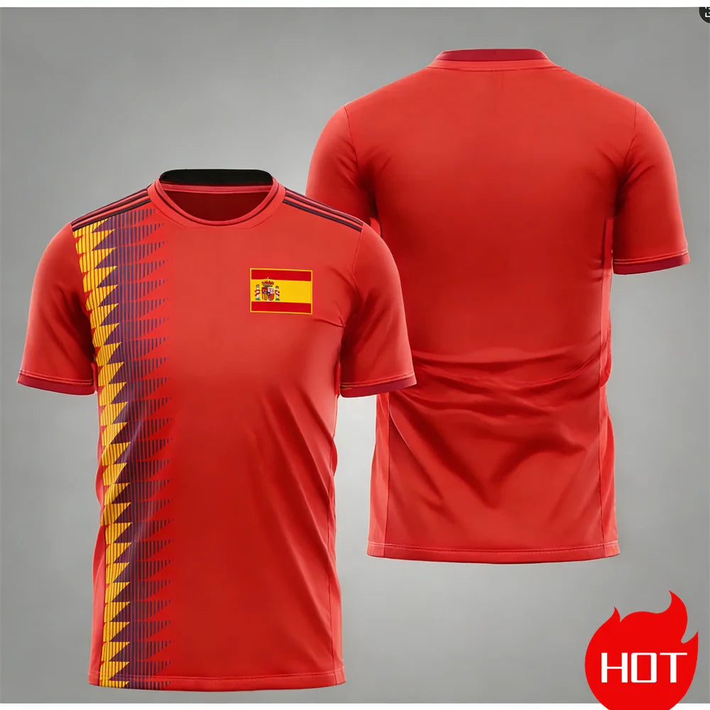 Men's maillot football T-shirts Summer Spanish jersey T-shirt Spanish Flag Outdoor sports T-shirt Breathable round neck T-shirts