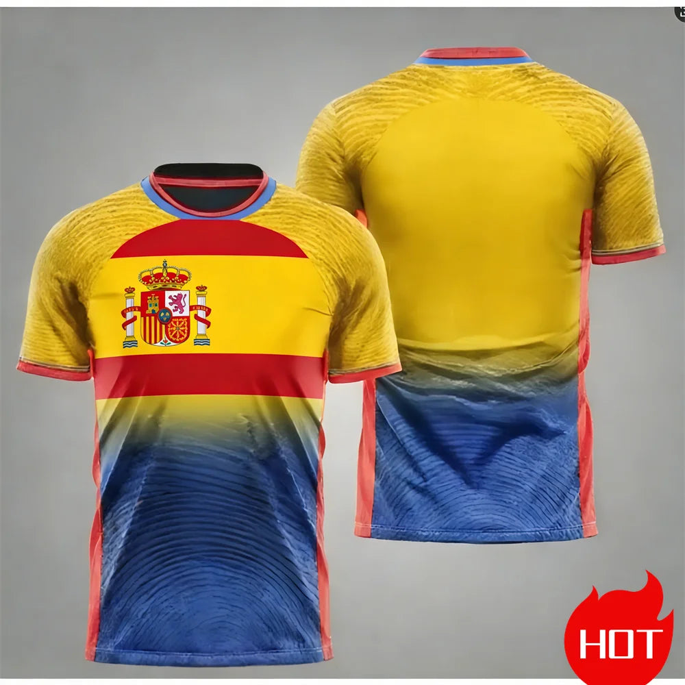 Men's maillot football T-shirts Summer Spanish jersey T-shirt Spanish Flag Outdoor sports T-shirt Breathable round neck T-shirts