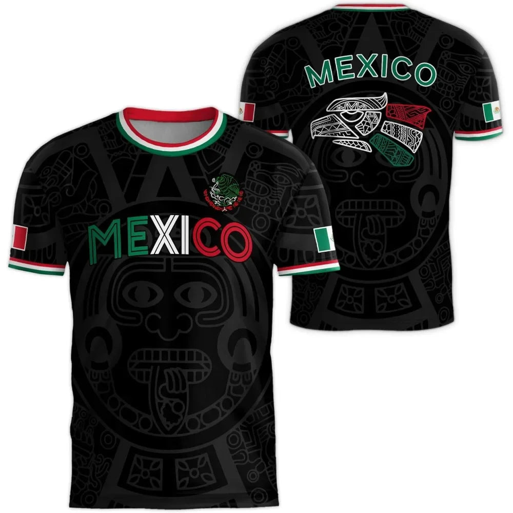 Mexico National Flag Print T Shirt For Men Funny 3D Eagle Pattern Short Sleeve Tees Outdoor Football Sports Clothing Casual Tops