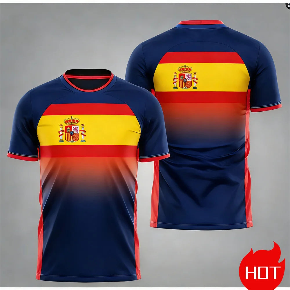 Men's maillot football T-shirts Summer Spanish jersey T-shirt Spanish Flag Outdoor sports T-shirt Breathable round neck T-shirts