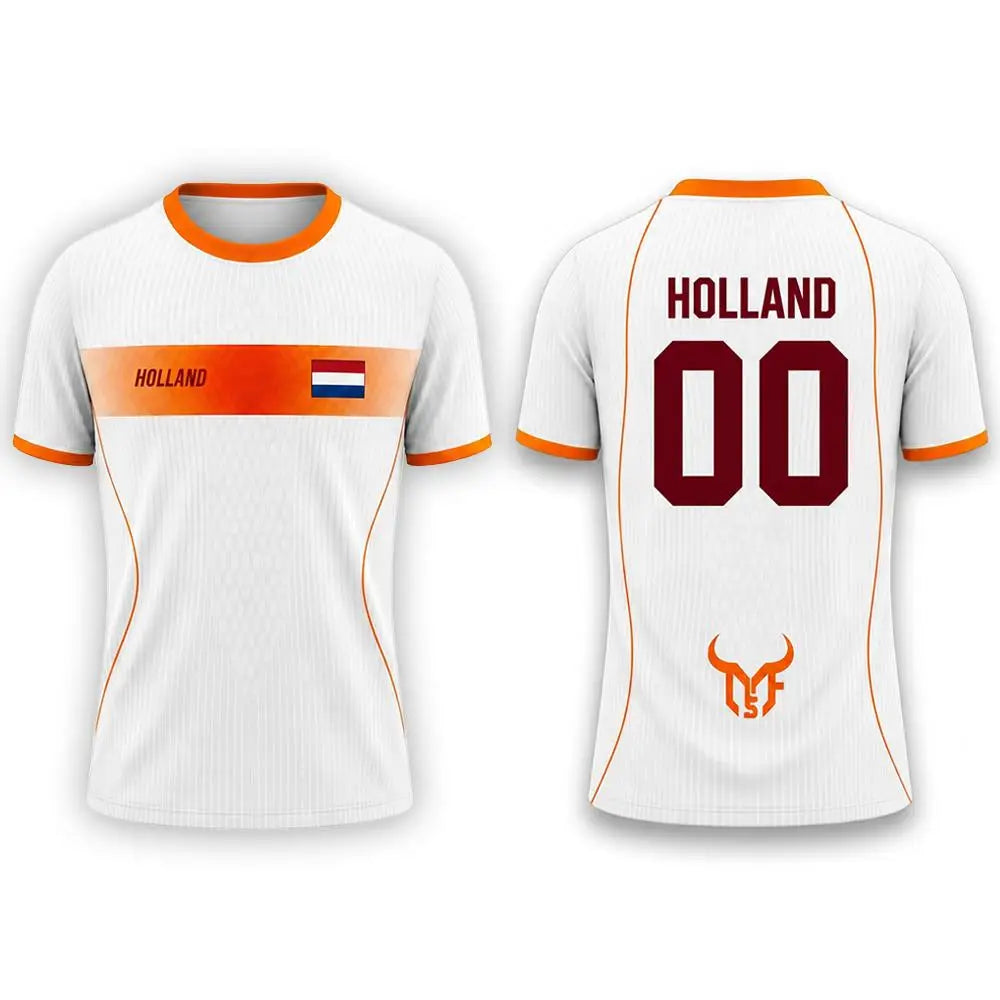 Netherlands Flag Print Football Jersey Outdoor Casual Breathable Short Sleeve Tops Summer Men Gym Sports Training Soccer T-shirt